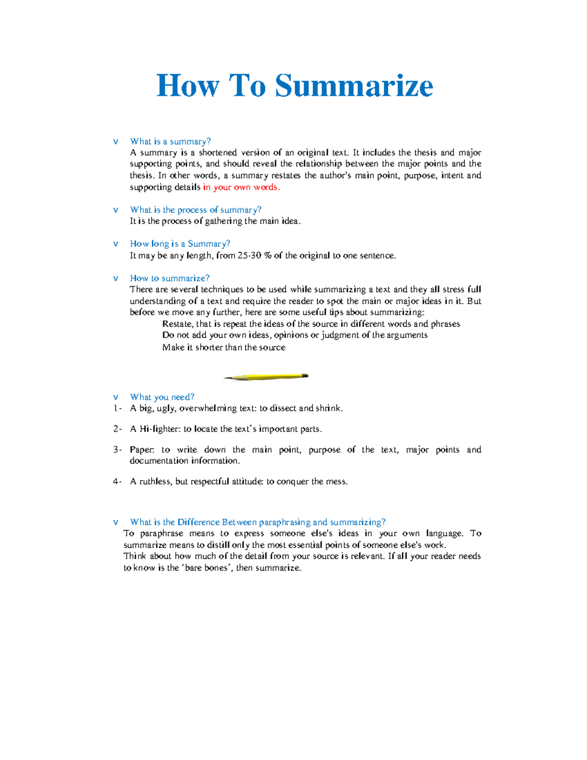 How to summarize - Summary - How To Summarize v What is a summary? A ...