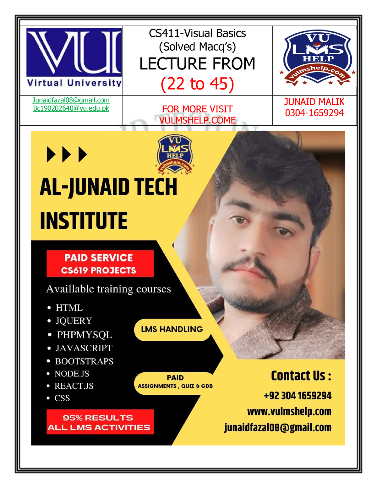 CS411 Solved MCQs Final TERM BY Junaid - Visual Programming - VU - Studocu