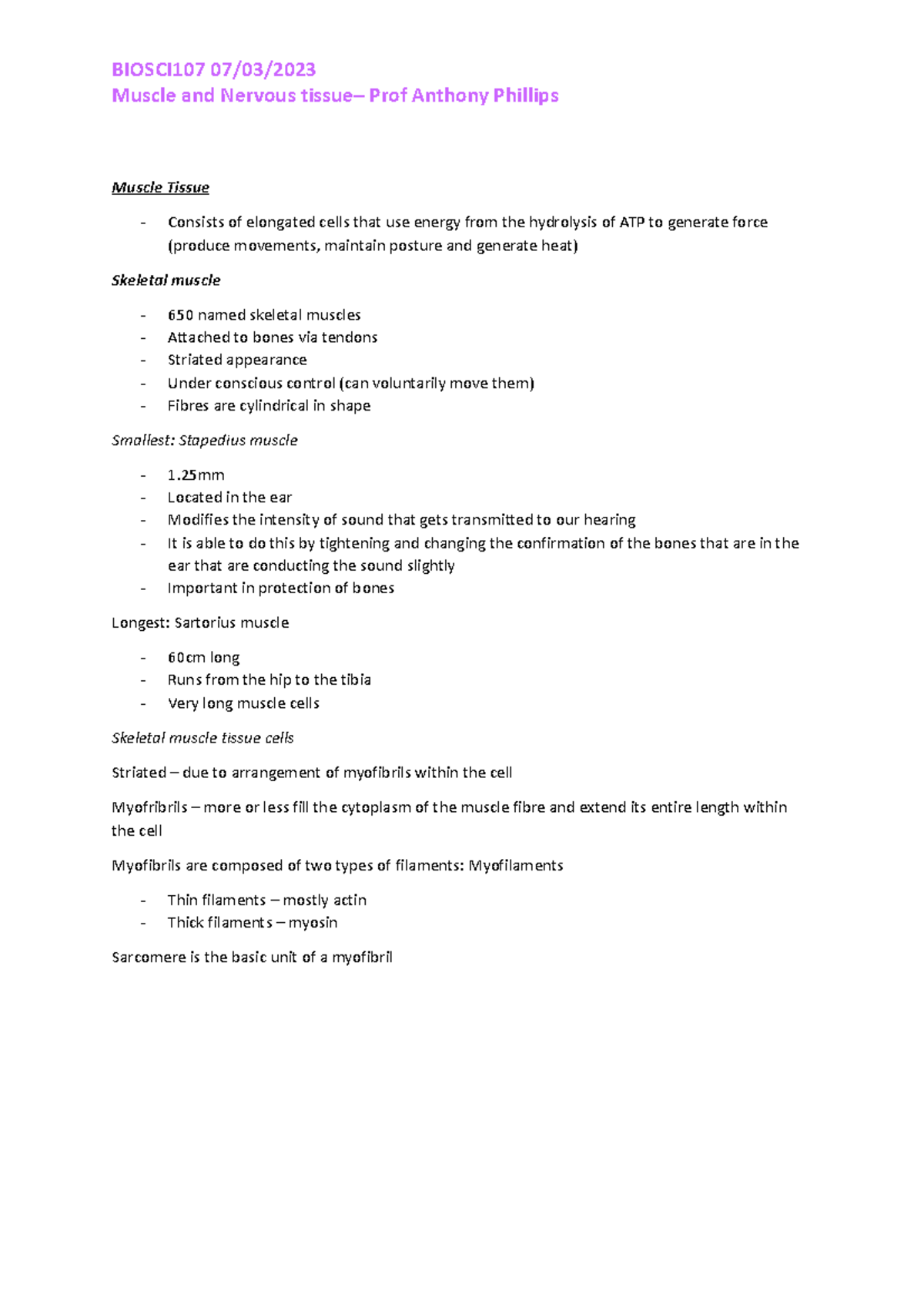 Lecture 4 Muscular and Nervous tissue - Muscle and Nervous tissue– Prof ...