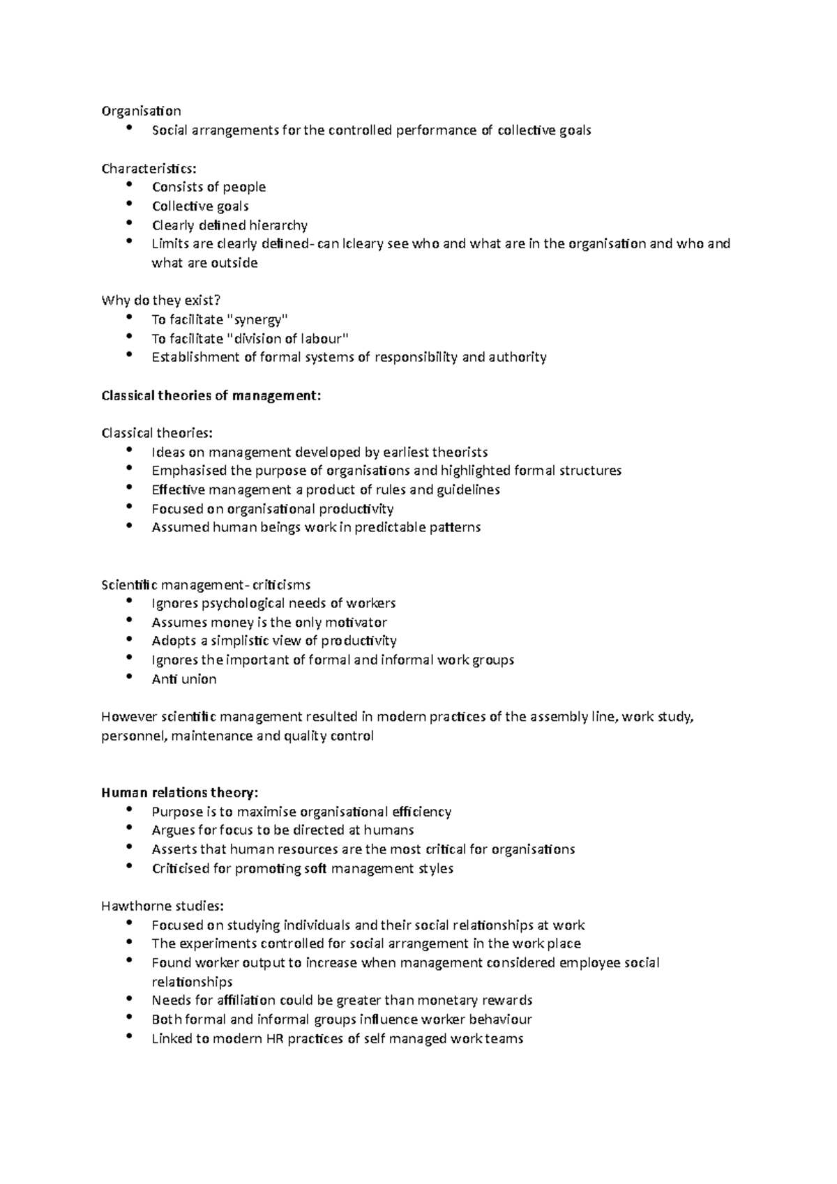 Mgf1100 chapter 2 - Intro to management summary notes - Organisation ...