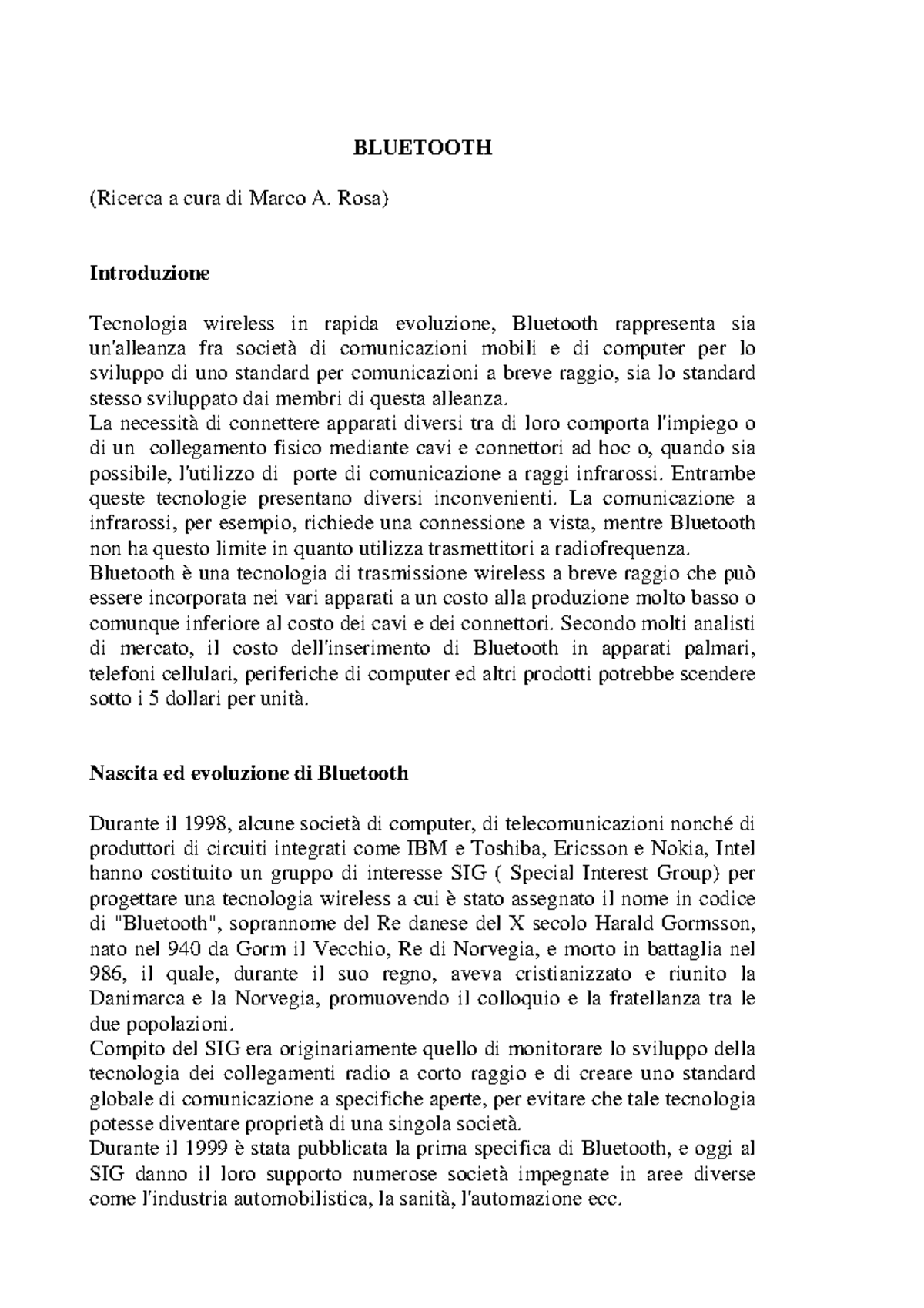 Bluetooth - Nice to read for the exam - BLUETOOTH (Ricerca a cura di ...