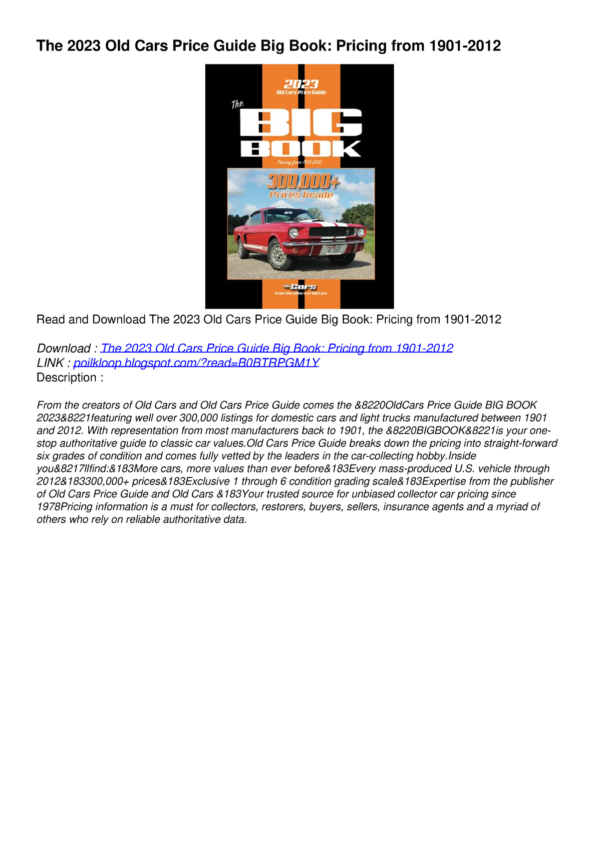 PDF The 2023 Old Cars Price Guide Big Book Pricing from 19012012 ipad