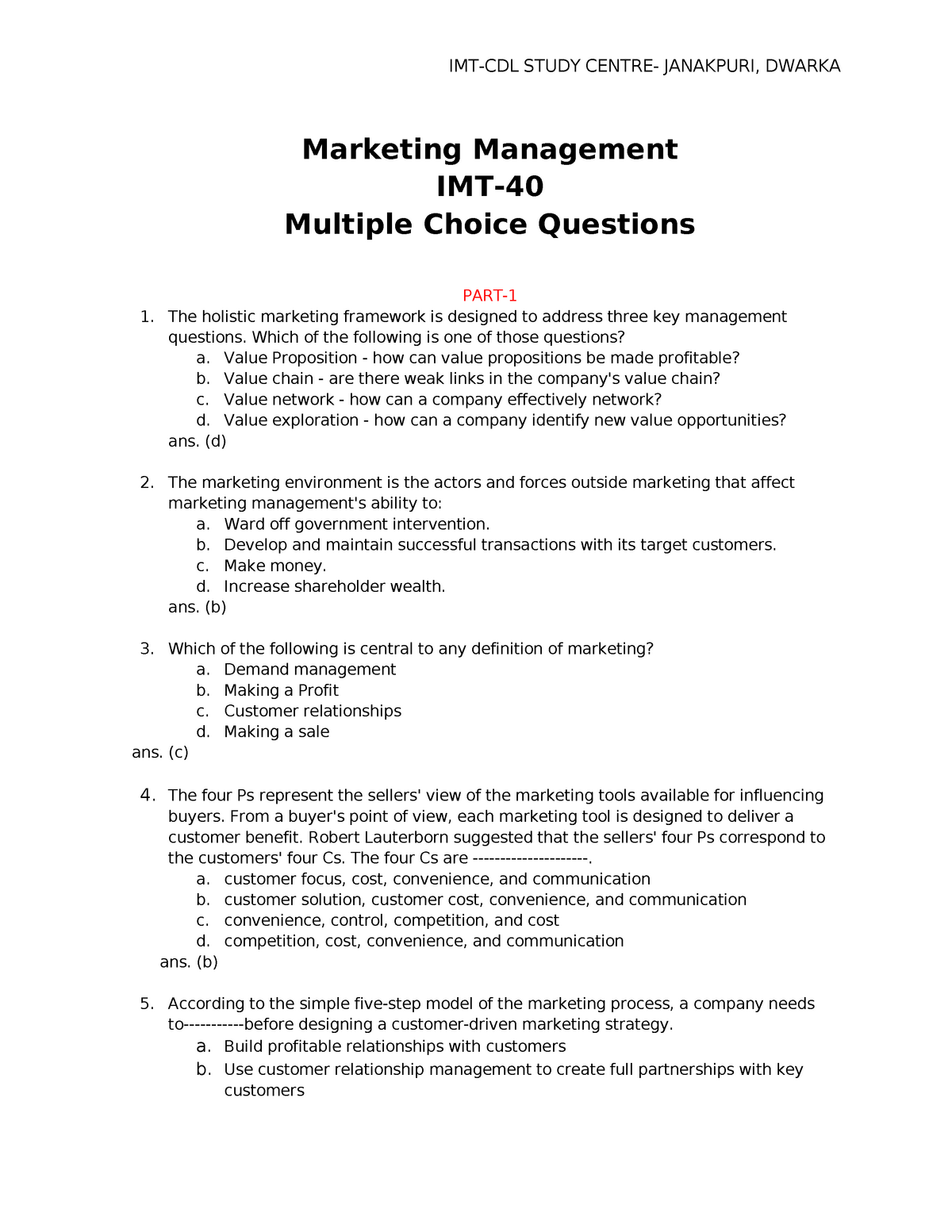 marketing research multiple choice questions and answers