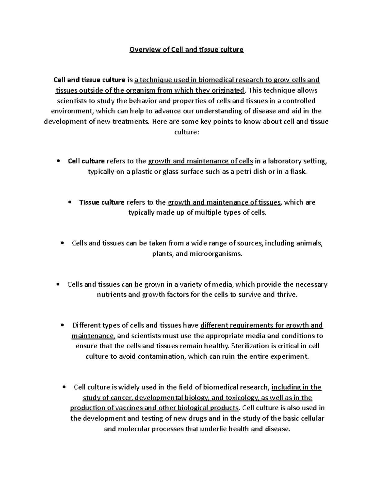 Document 87 (68) Overview of Cell and tissue culture Overview of