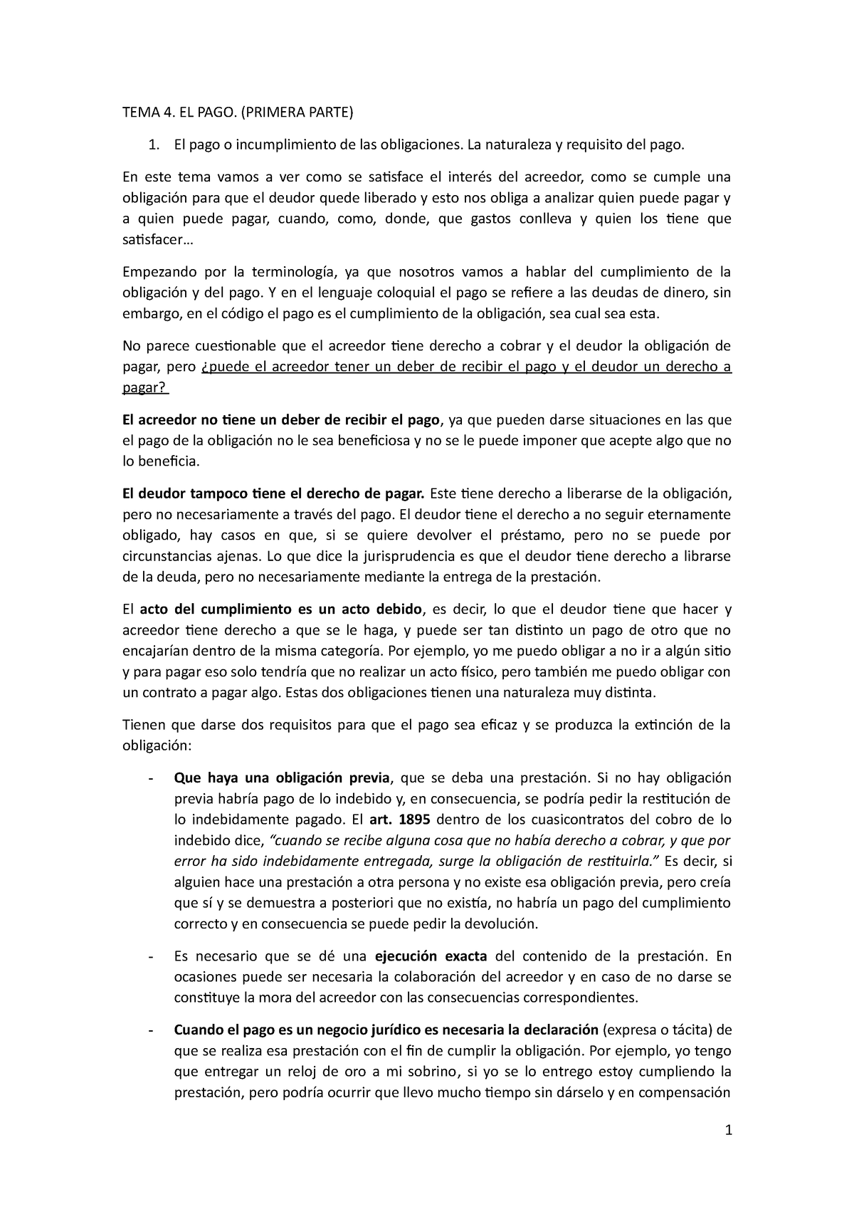 TEMA 4 EL PAGO Primera Parte - TEMA 4. EL PAGO. (PRIMERA PARTE) El Pago ...