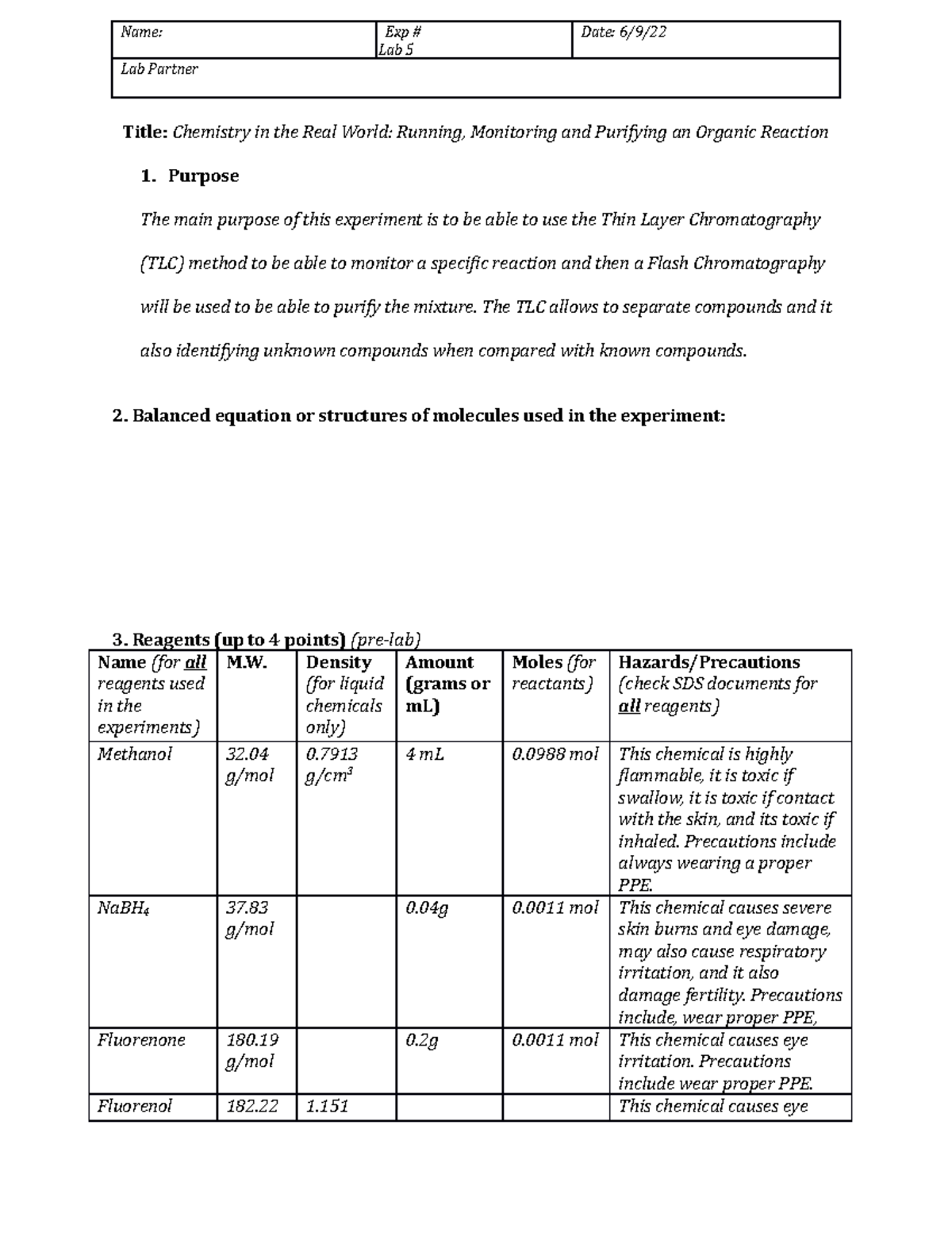 Thin Layer Chromatography - Lab 5 Lab Partner Title: Chemistry in the ...