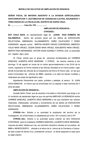 Ampliacion DE Denuncia - Asociacion Delictuosa - MODELO DE SOLICITUD DE  AMPLIACION DE DENUNCIA SEÑOR - Studocu