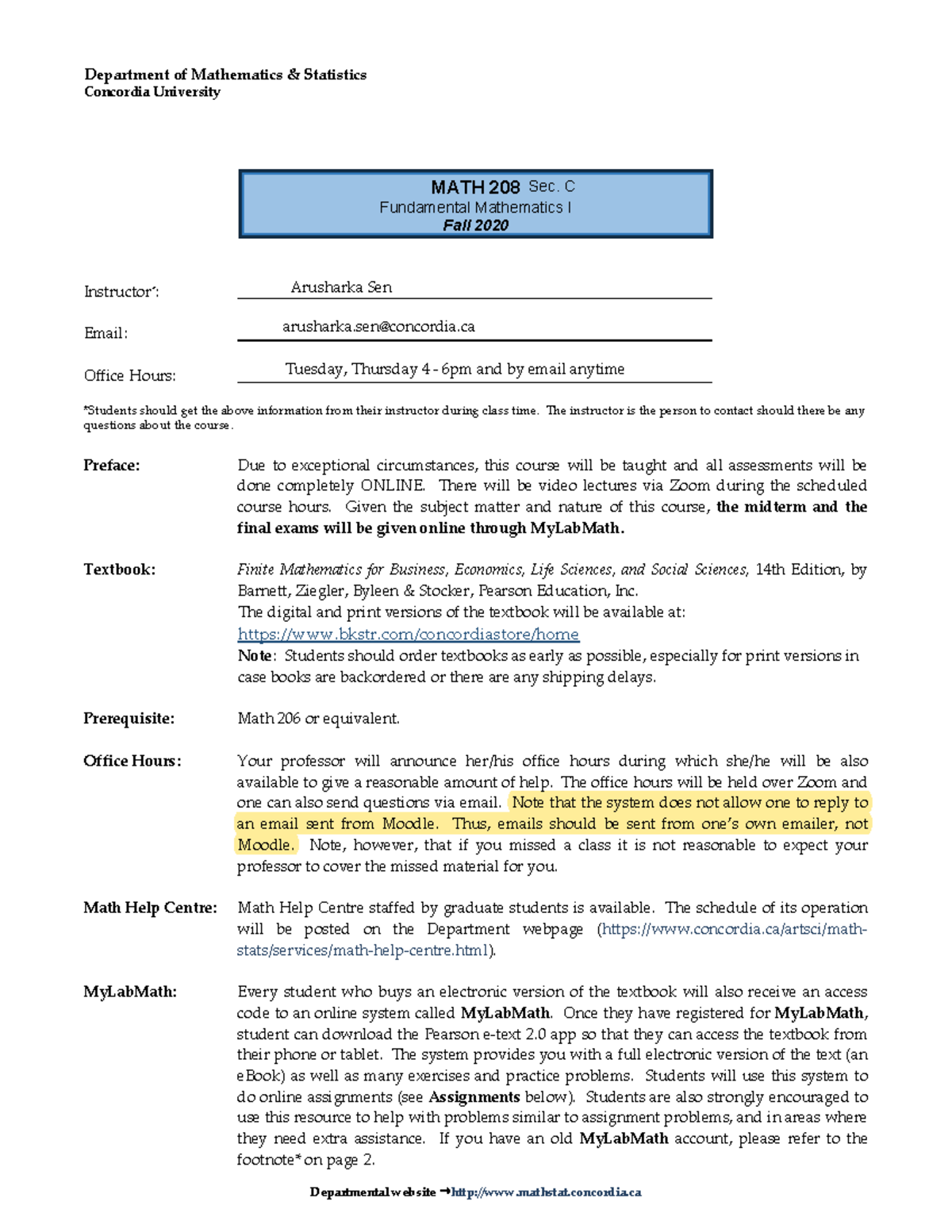 Course Outline - Math 208 (FALL 2020) Sec C - Departmental website ...