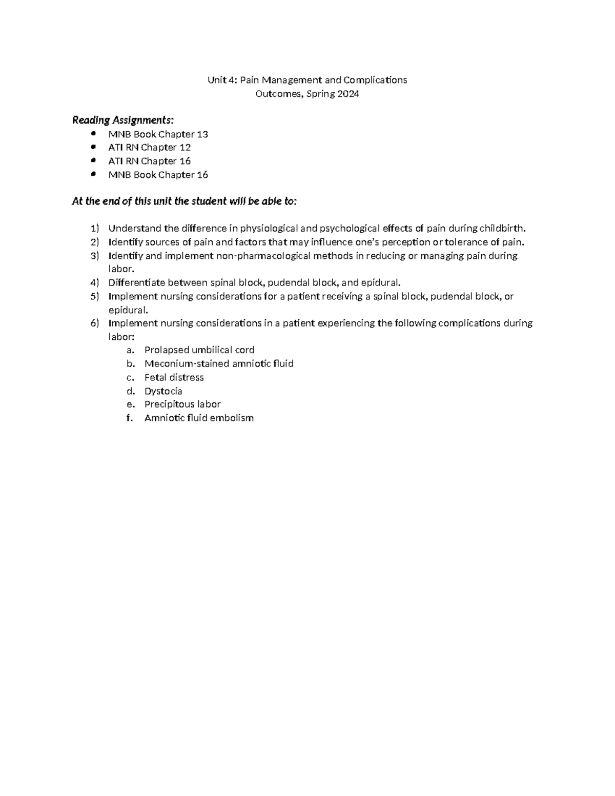 Unit 4 Pain Management During Labor - Unit 4: Pain Management and ...