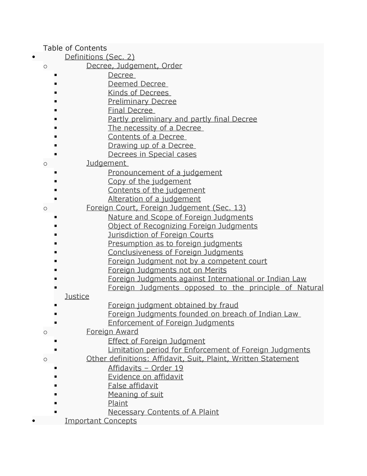 CPC Study Material - CPC - Table of Contents Definitions (Sec. 2) o ...