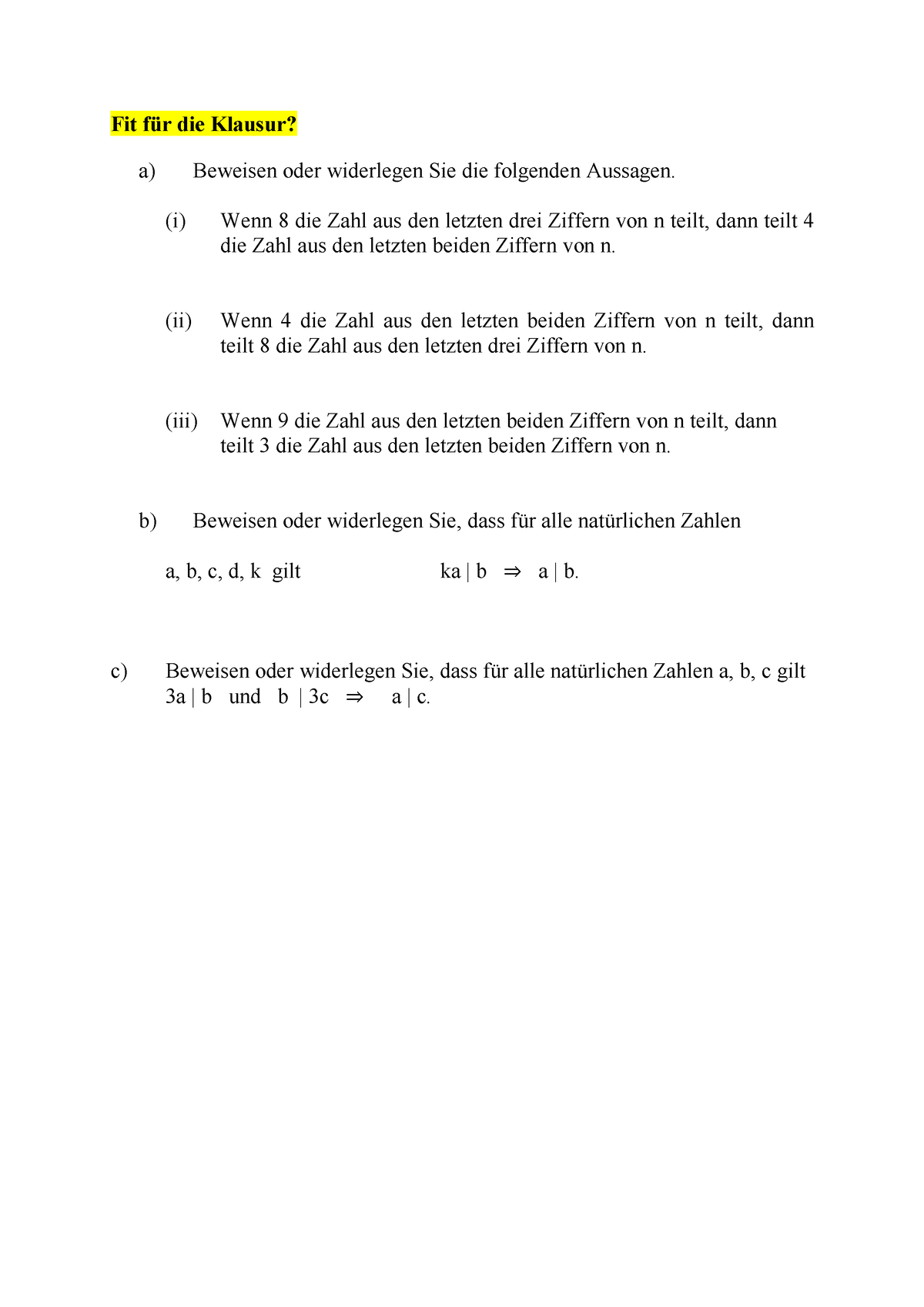 Fit+für+die+Klausur+9 - Fit Für Die Klausur? A) Beweisen Oder ...