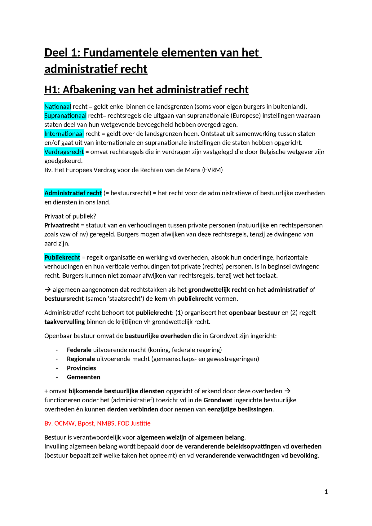 Samenvatting Administratief CL - Deel 1: Fundamentele Elementen Van Het ...