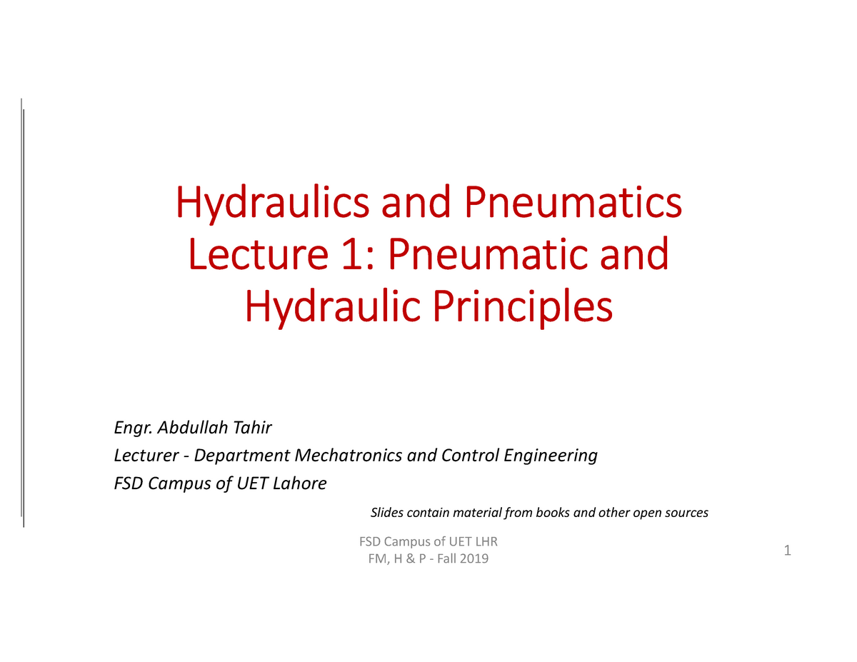 CH01 Hn P - Lecture Notes 1-3 - Hydraulics And Pneumatics Lecture 1 ...