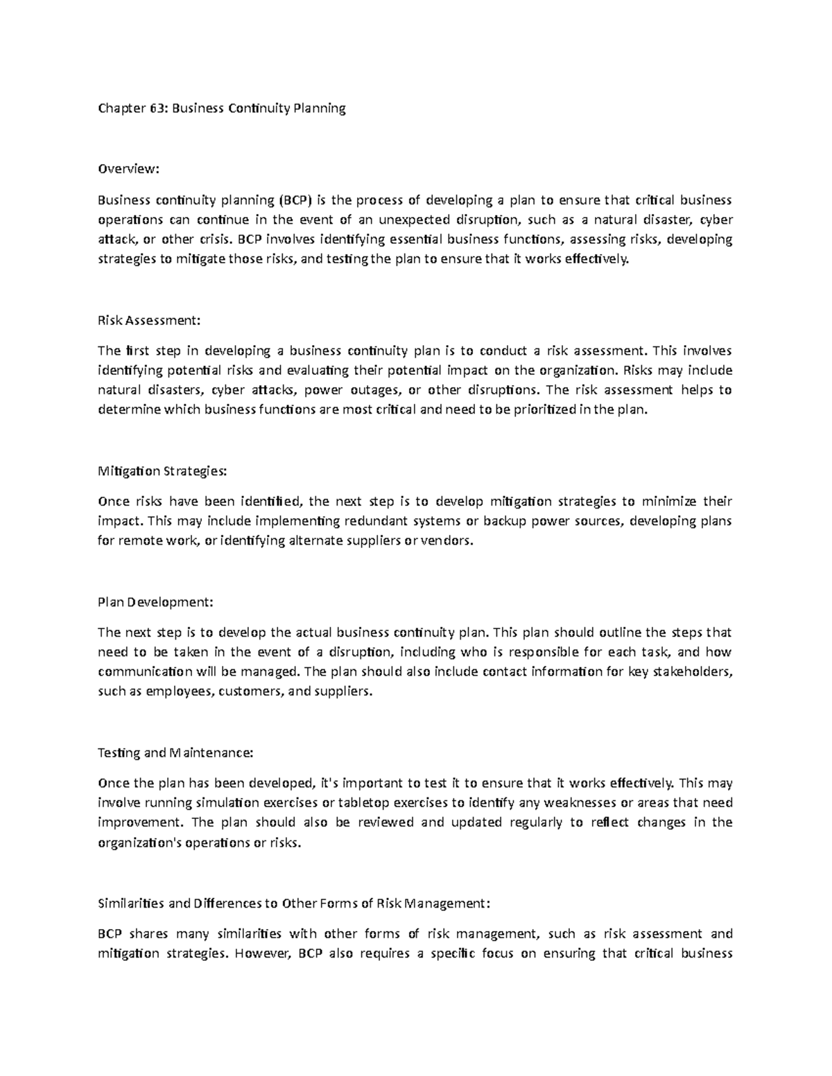 Risk management module 15 - Chapter 63: Business Continuity Planning ...