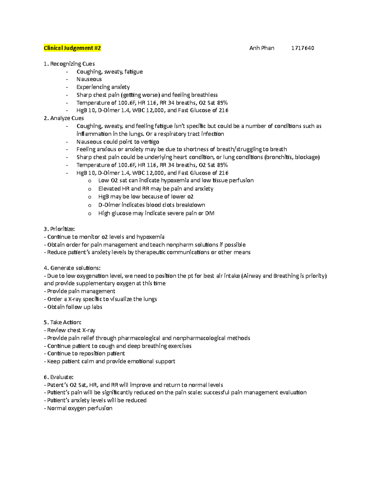 Clinical judgement 2 study - Clinical Judgement #2 Anh Phan 1717640