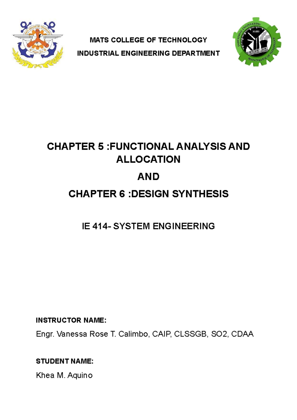 Chapter 5&6 - Information systems - MATS COLLEGE OF TECHNOLOGY ...