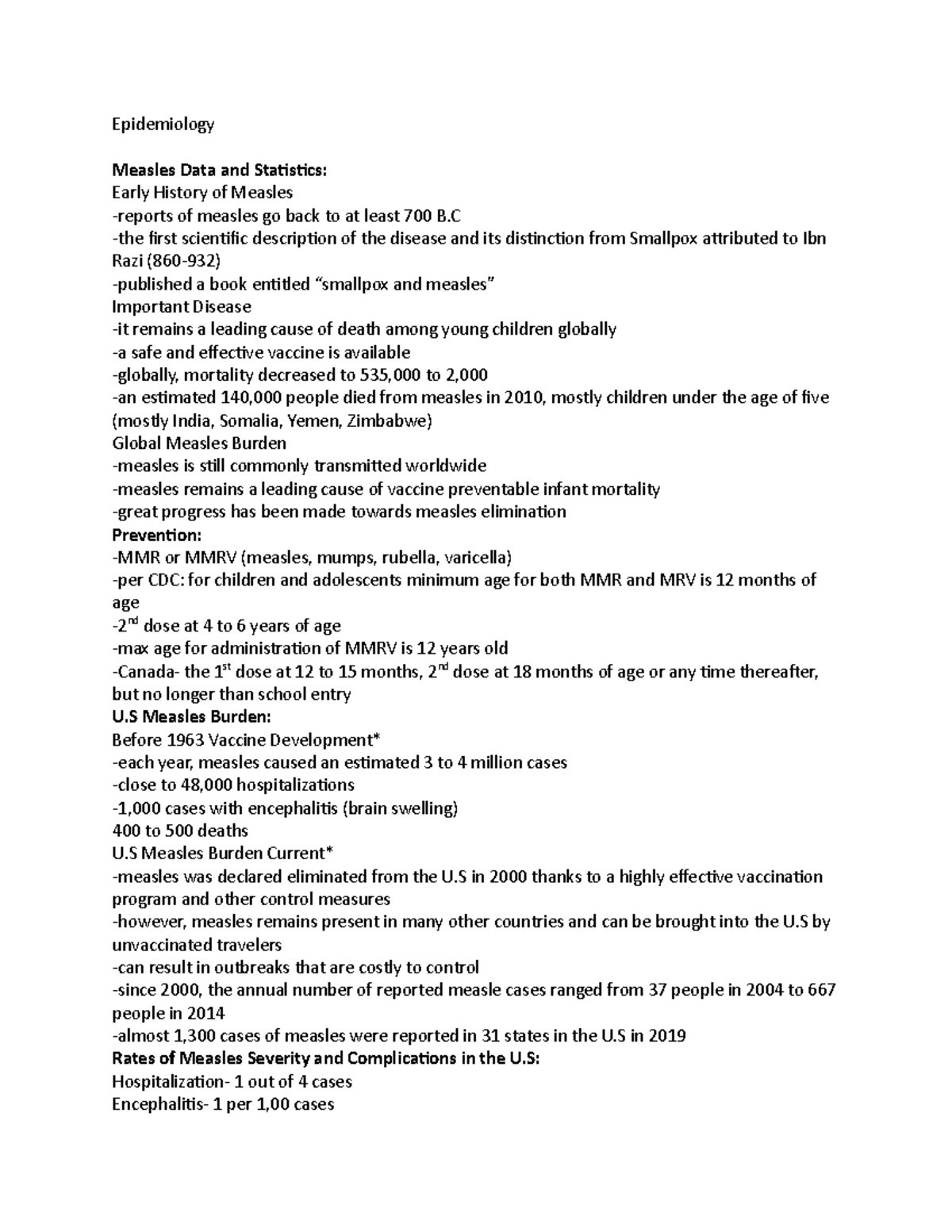 3:2 epi2 - Class notes - Epidemiology Measles Data and Statistics ...