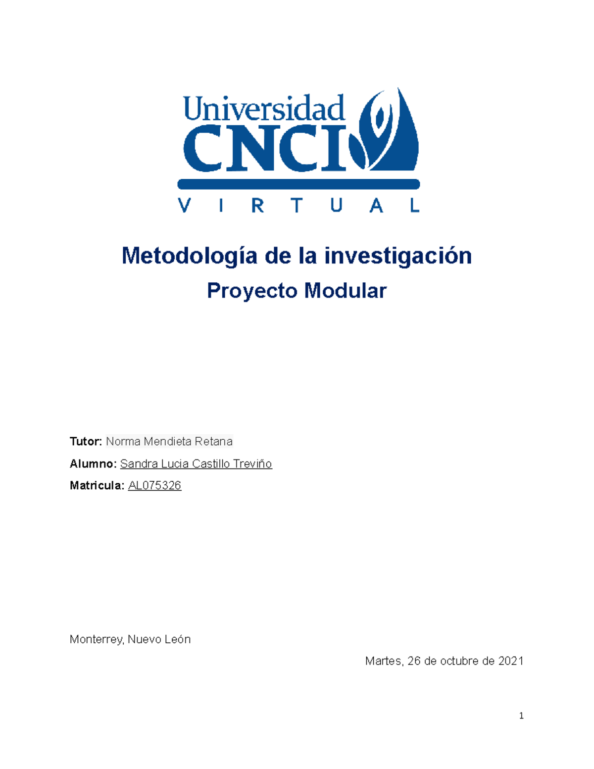 Proyecto Modular Metodologia De La Investigacion - Metodología De La ...