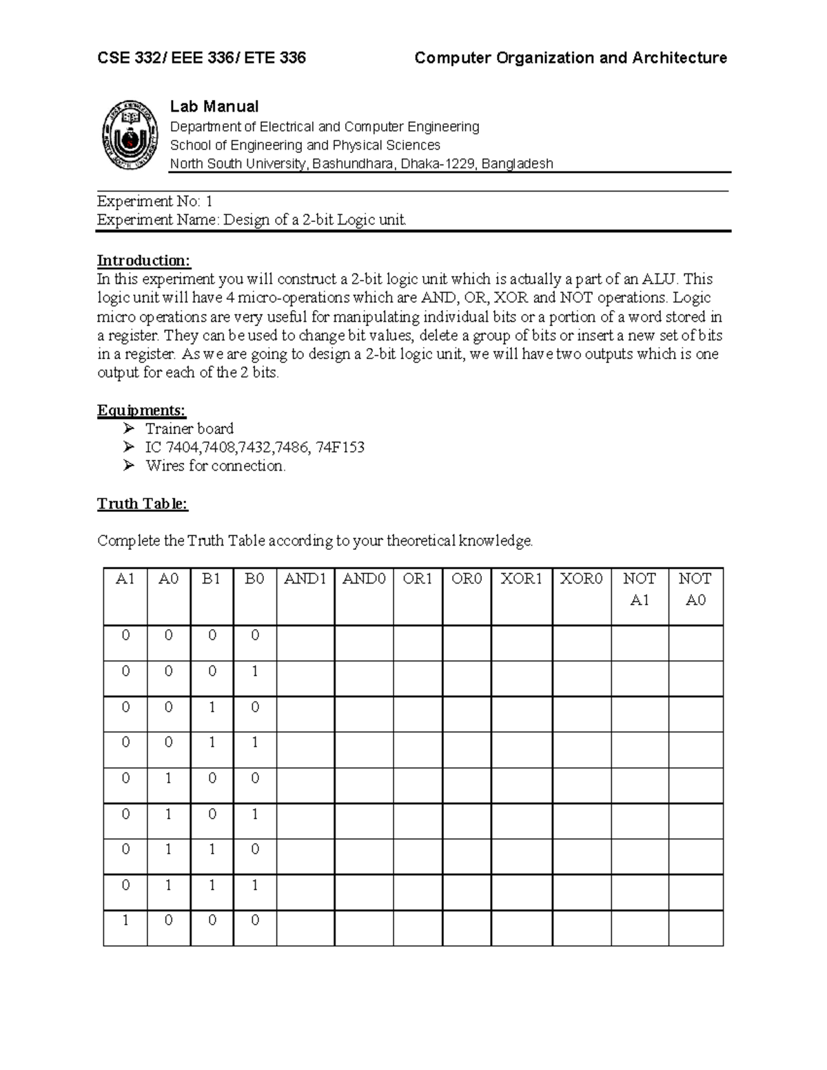 Exp01logicunit 2bit Logic unit part of ALU Warning TT