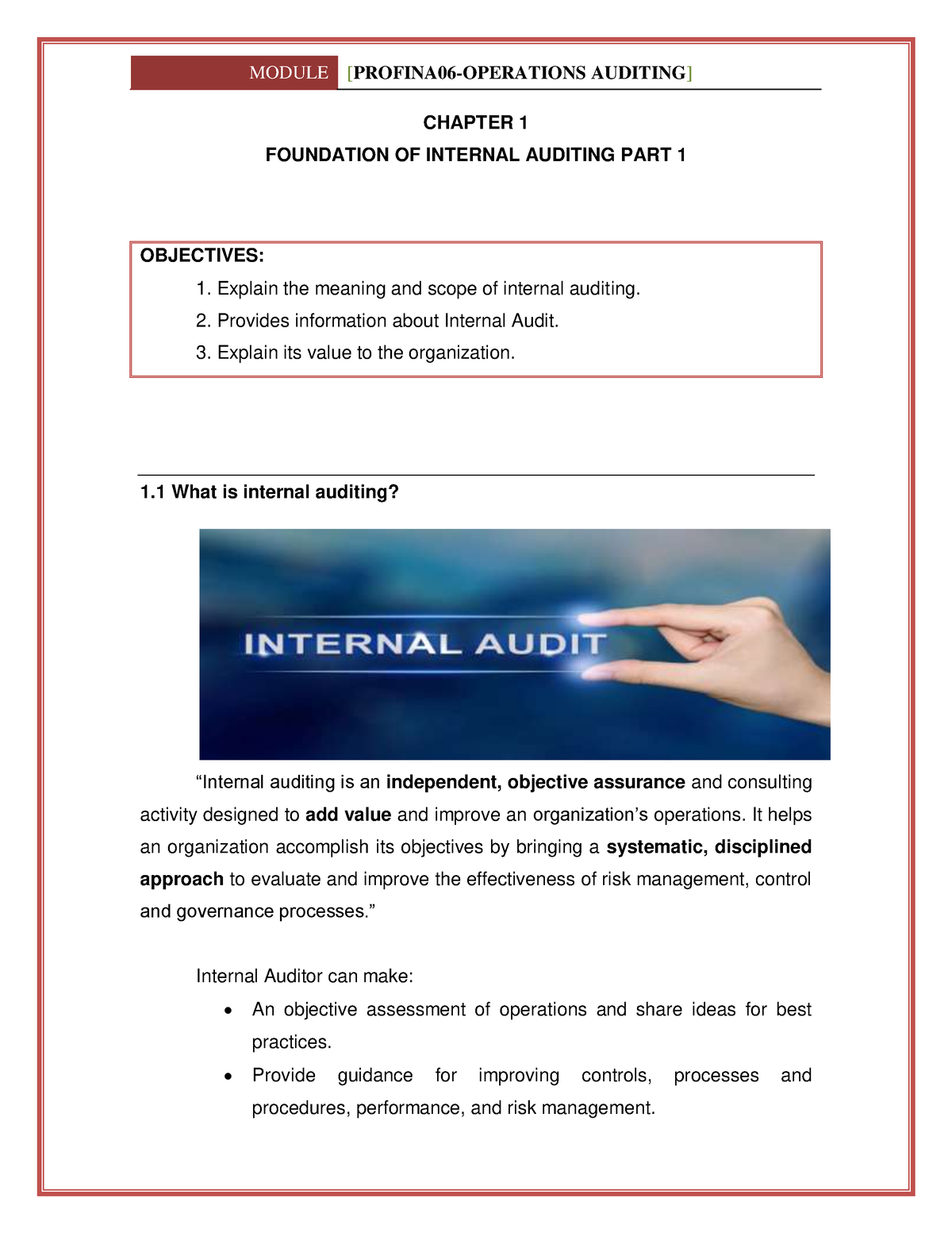 Chapter 1- Foundation OF Internal Auditing PART 1 - CHAPTER 1 ...