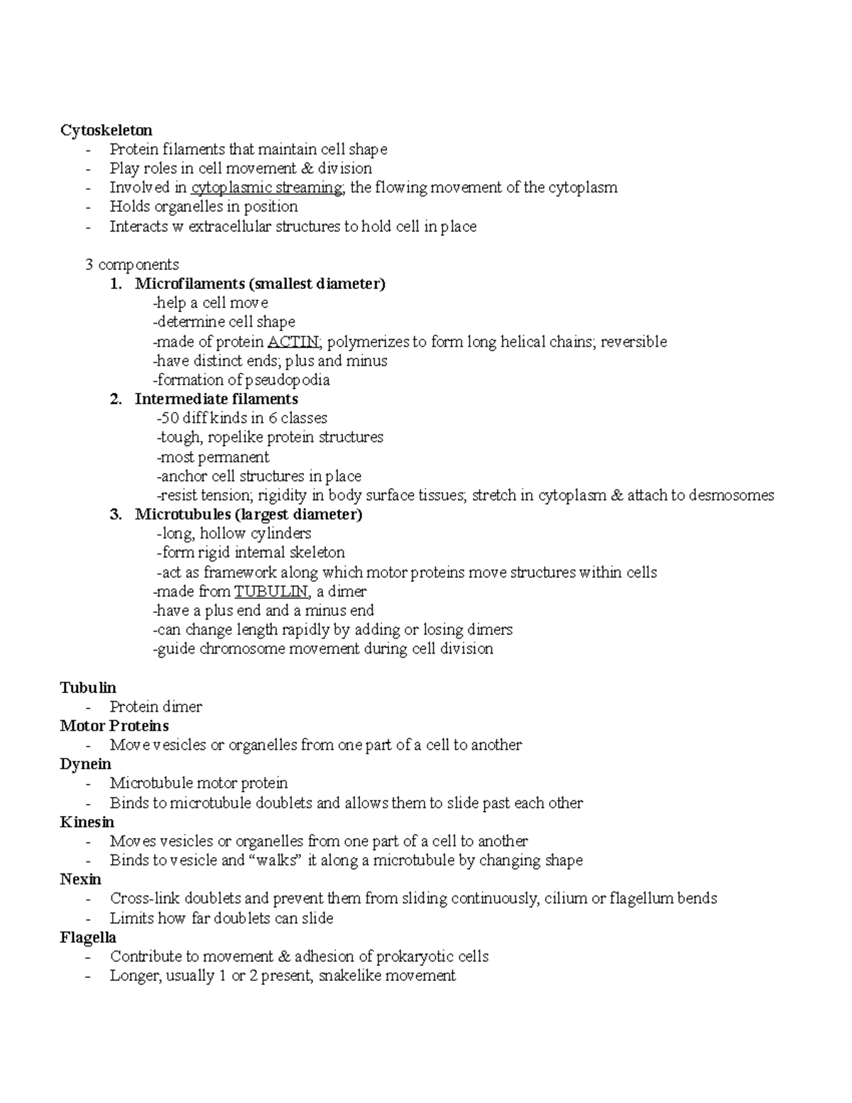 213 Final Study Guide - Cytoskeleton - Protein filaments that maintain ...