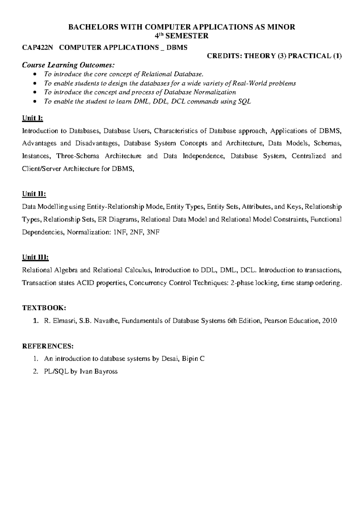 Computer application - Syllabus - BACHELORS WITH COMPUTER APPLICATIONS ...