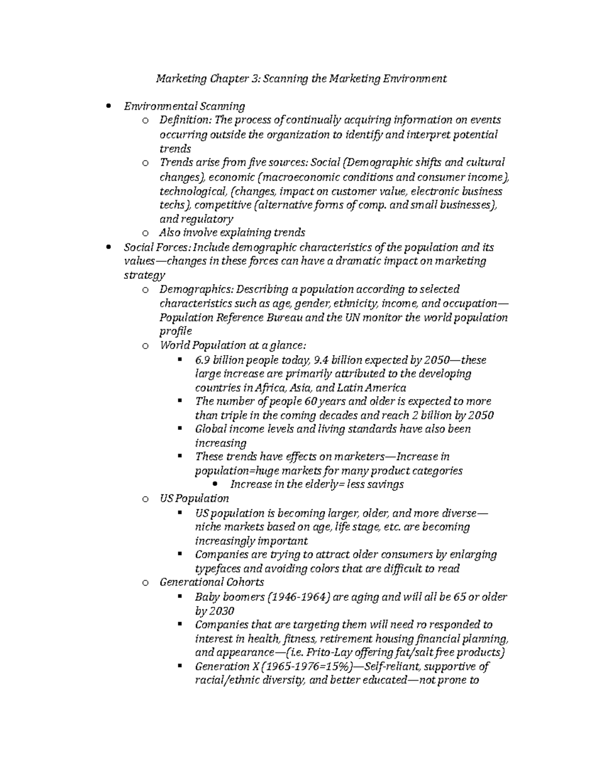 Marketing Chapter 3 - and small businesses), and regulatory o Also ...