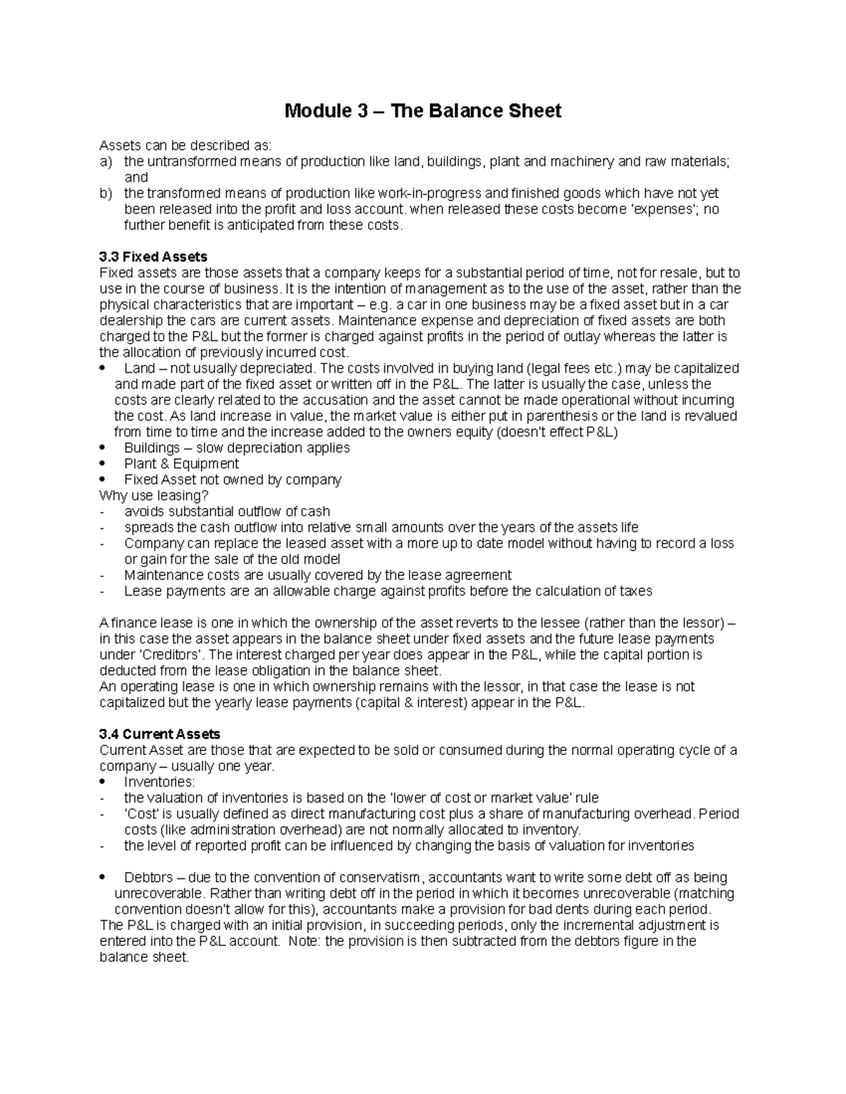 Ch3 The Balance Sheet - Module 3 – The Balance Sheet Assets can be ...