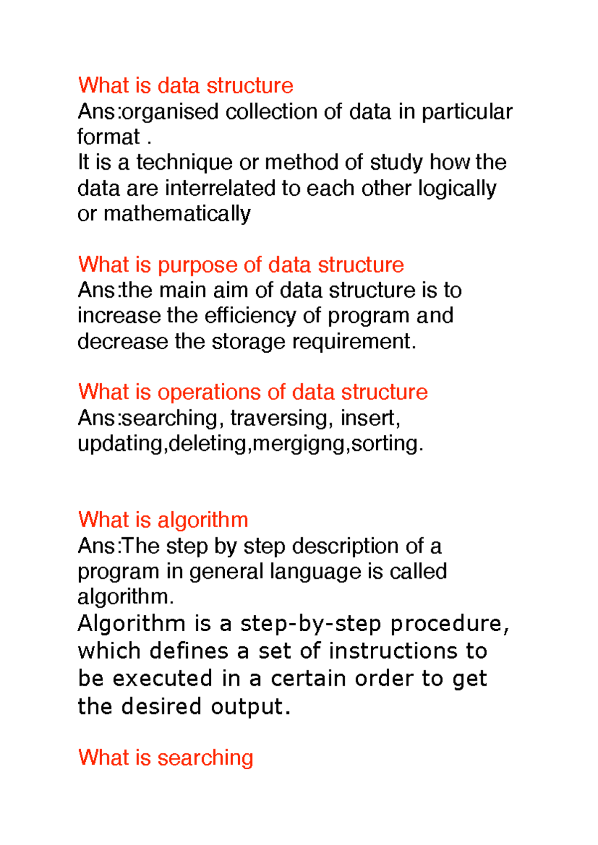 C programming - What is data structure Ans:organised collection of data ...