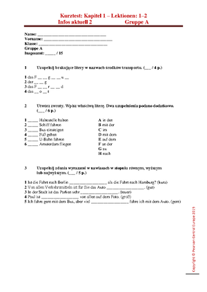 Perfekt 2 Test K1 L1-2 B - Kurztest: Kapitel 1 / Lektionen: 1–2 ...