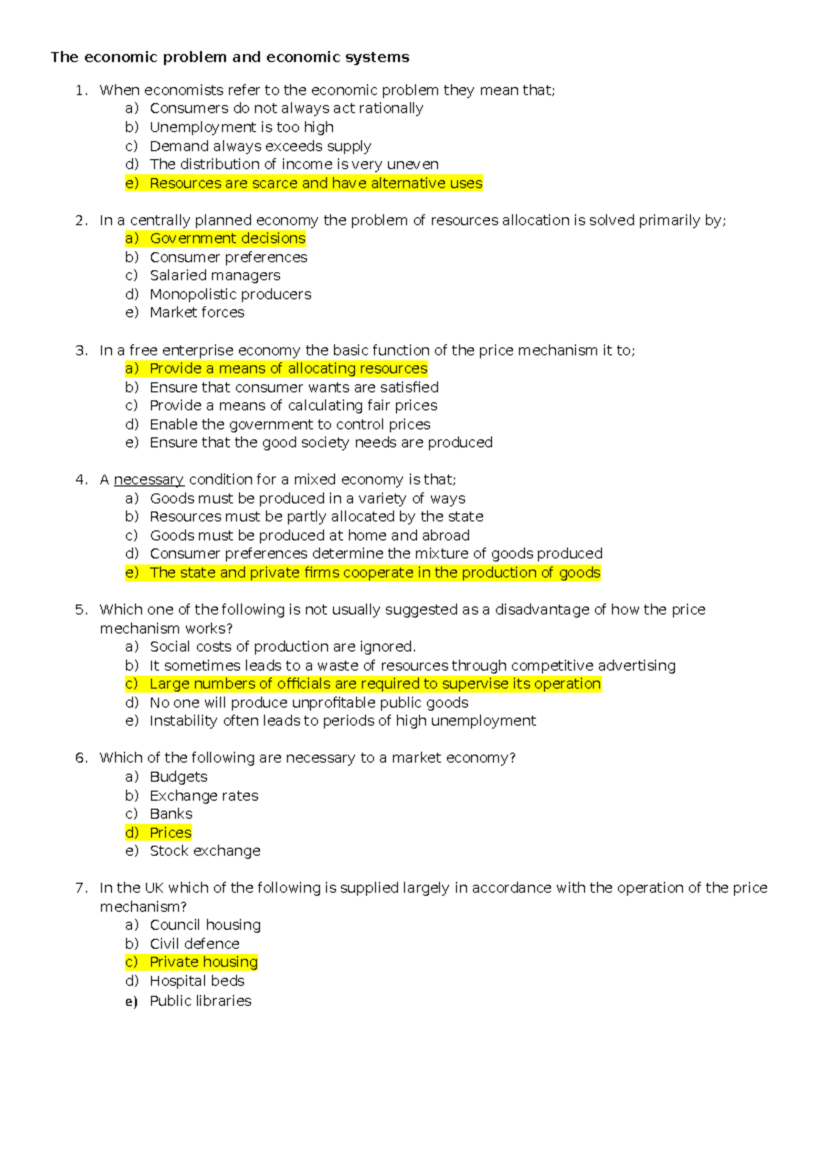 economics essay model answers