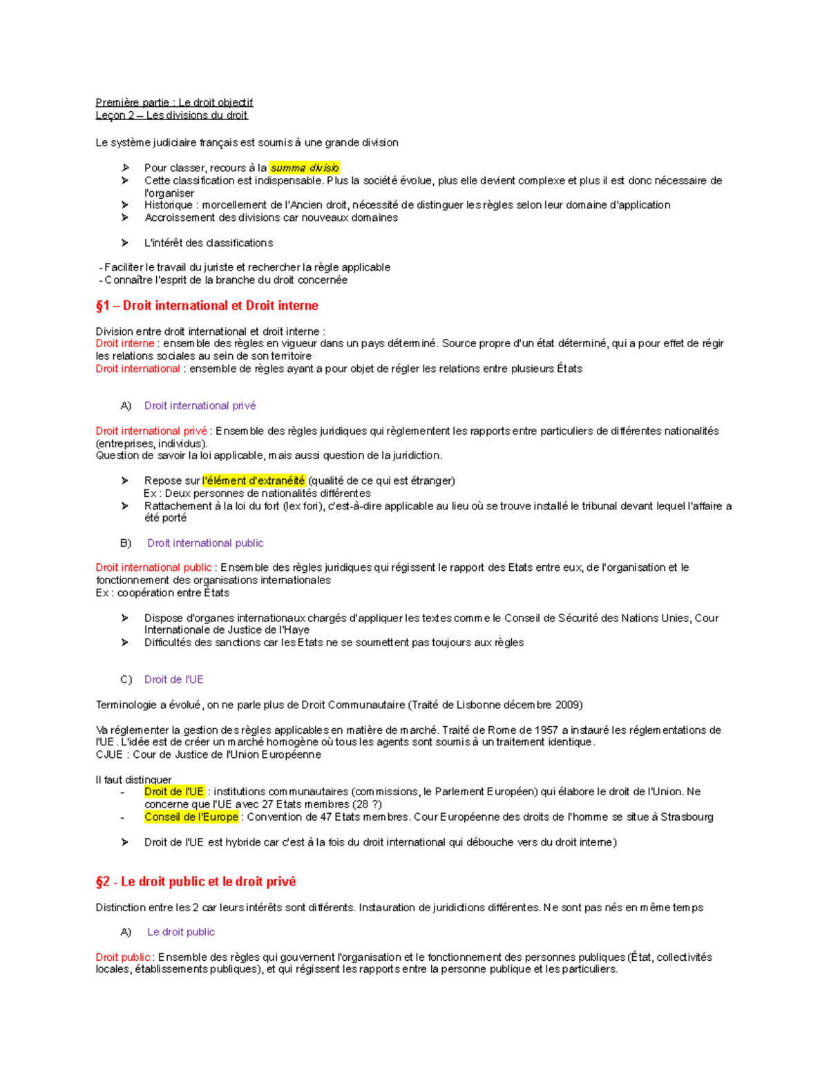 Les branches du droit objectif