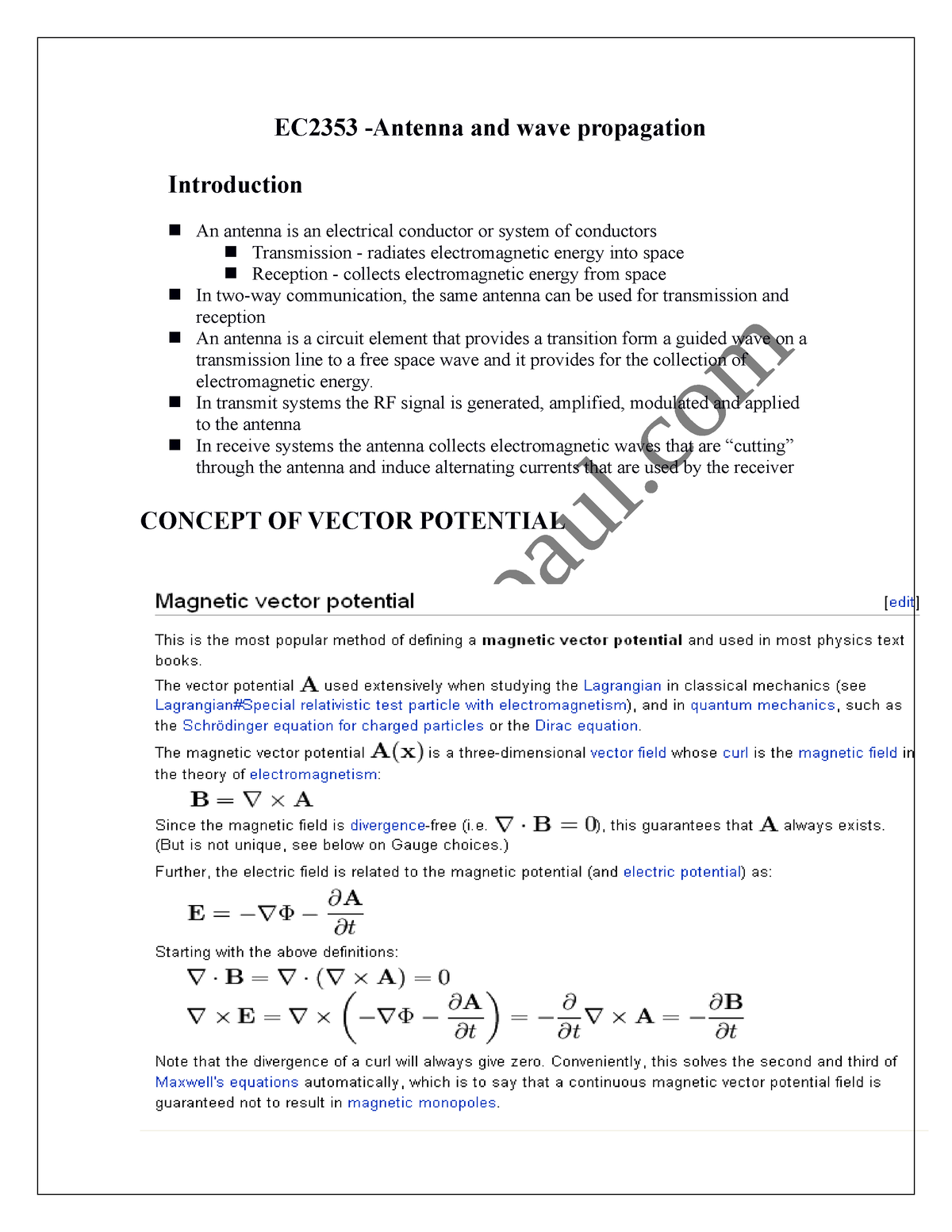 Ec23532 AWP Notes - ANTENNA AND WAVE PROPAGATION - EC2353 -Antenna And ...