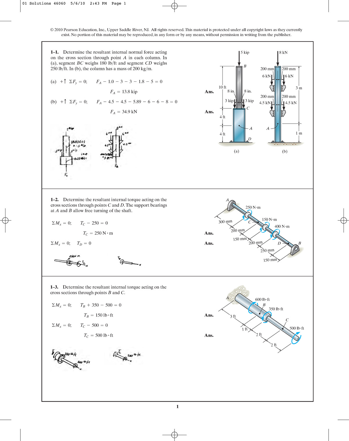 Chapter 01 Mechanics Of Materials - (a) Ans. (b) FA=34 KN Ans. +c ©Fy=0 ...