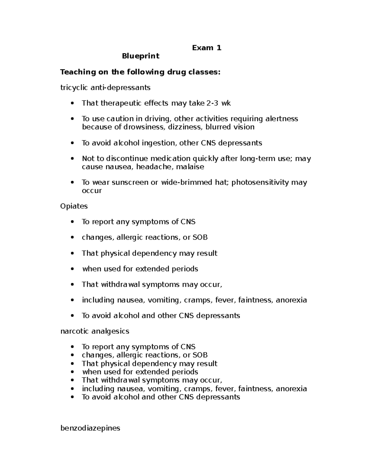 Exam 1 Blueprint Pharm - Exam I Review. Teaching On The Following Drug ...