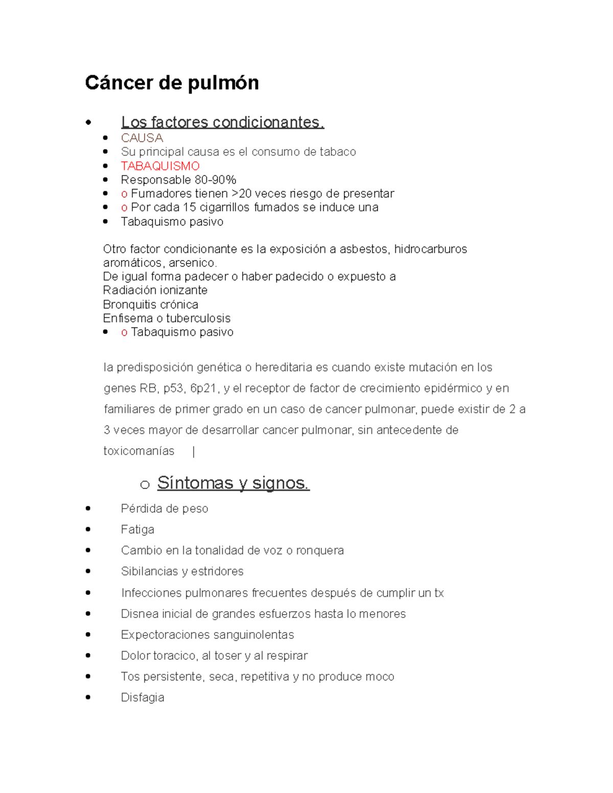 Cáncer De Pulmón - Apuntes 4 - Cáncer De Pulmón Los Factores ...