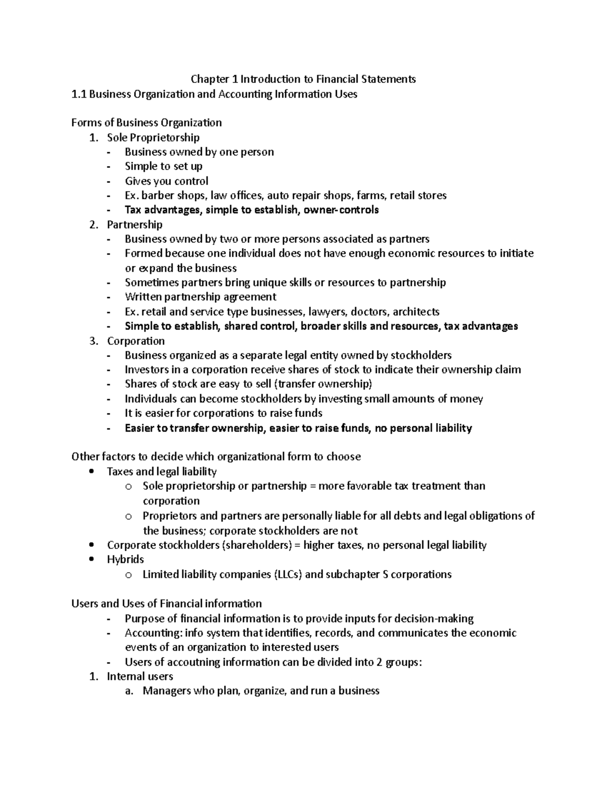 Chapter 1 Introduction to Financial Statements - Chapter 1 Introduction ...