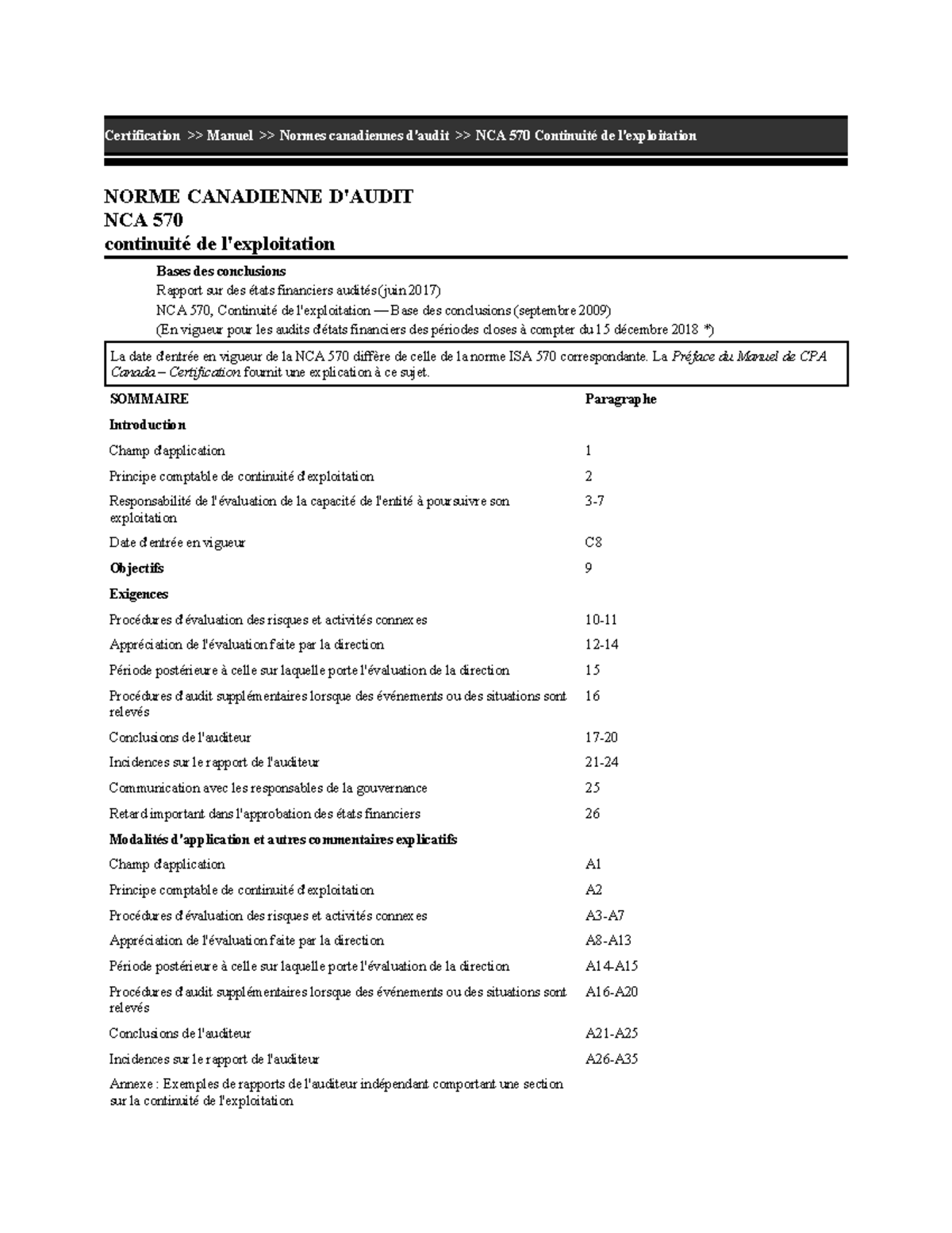 NCA 570 - ggg - Certification >> Manuel >> Normes canadiennes d'audit ...