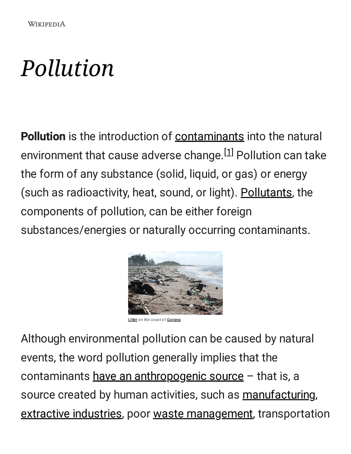 Pollution - Wikipedia - BA HIST HONS - Pollution Pollution is the ...