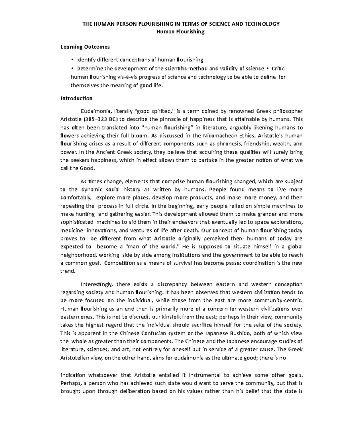 GE 7Lesson 5 Human flourishing is defined as being "good spirited