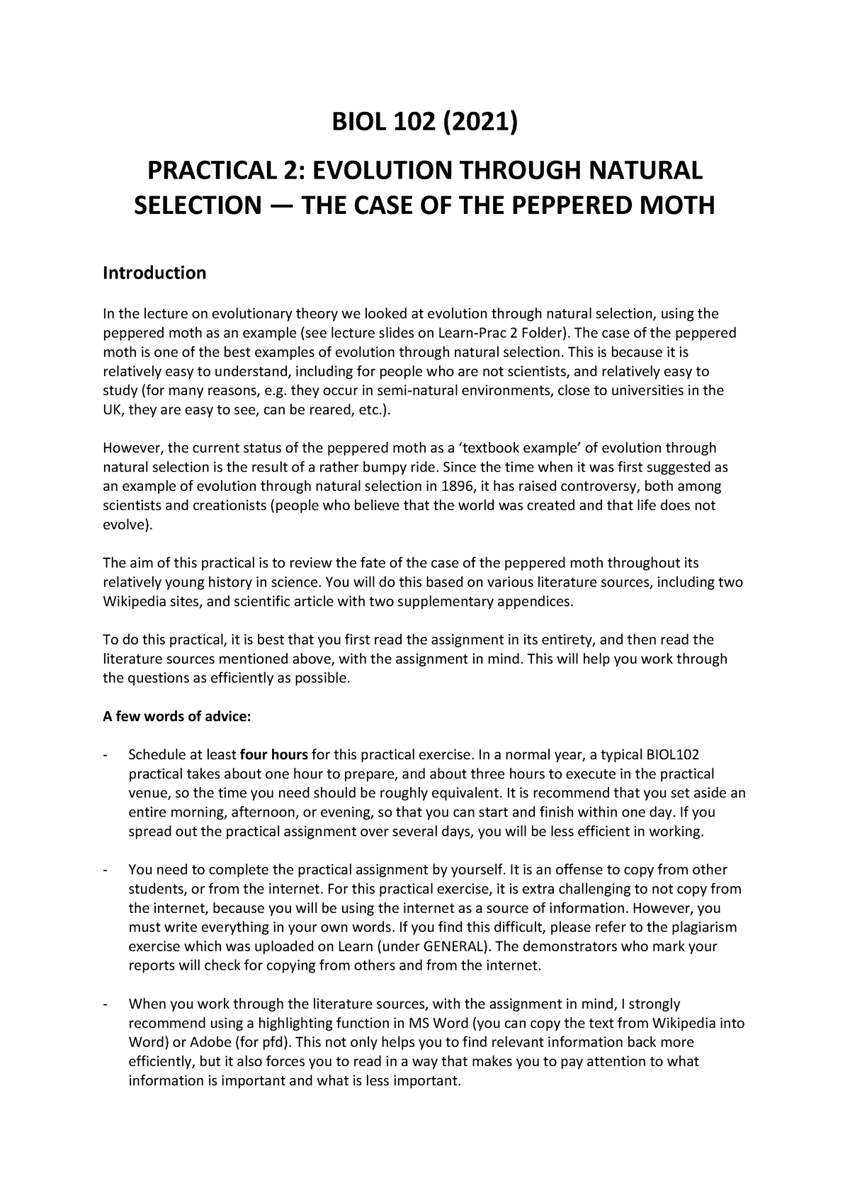 assignment 2 natural selection and evolution