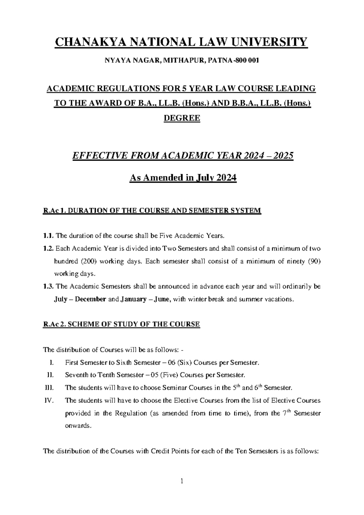 LLB 5 Years Revised Academic Regulations Academic Year 2024 2025 ...