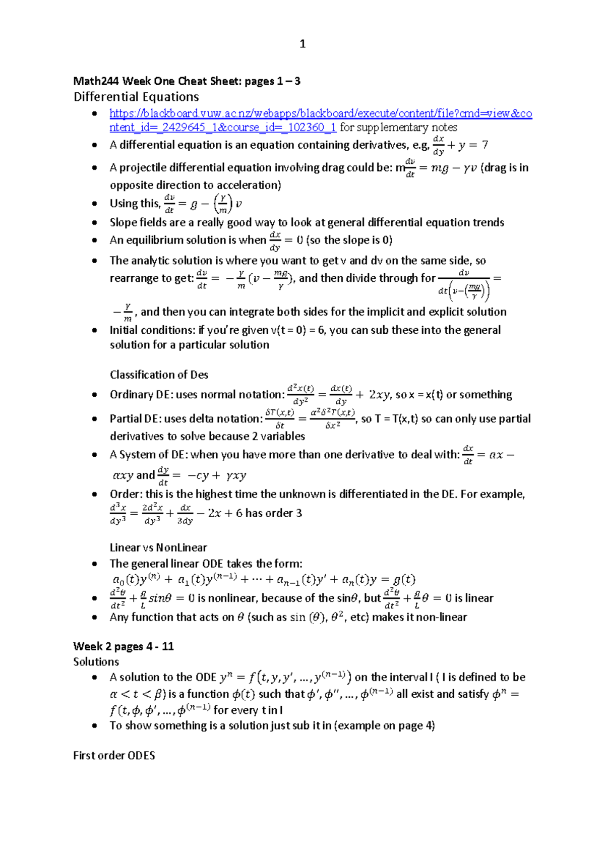 Math244 Cs Summary Modelling With Differential Equations Studocu