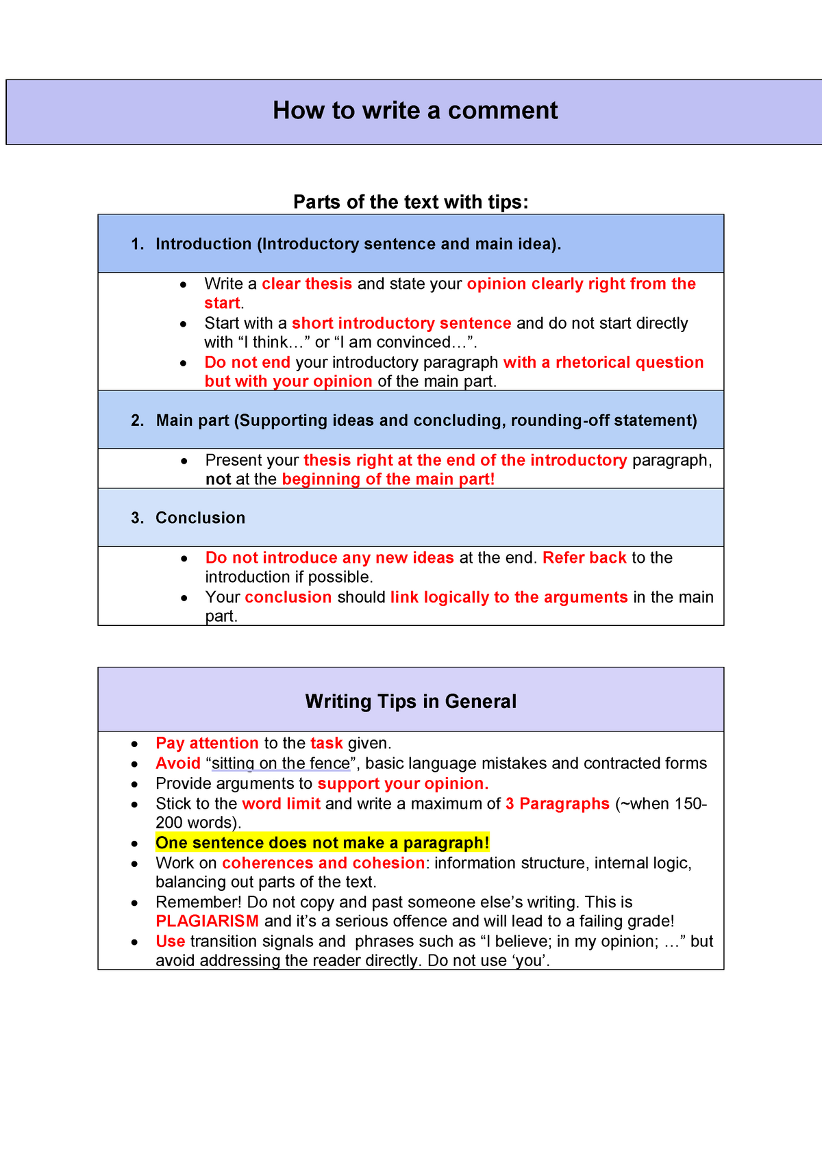 How To Write A Comment Parts Of The Text With Tips Introduction 