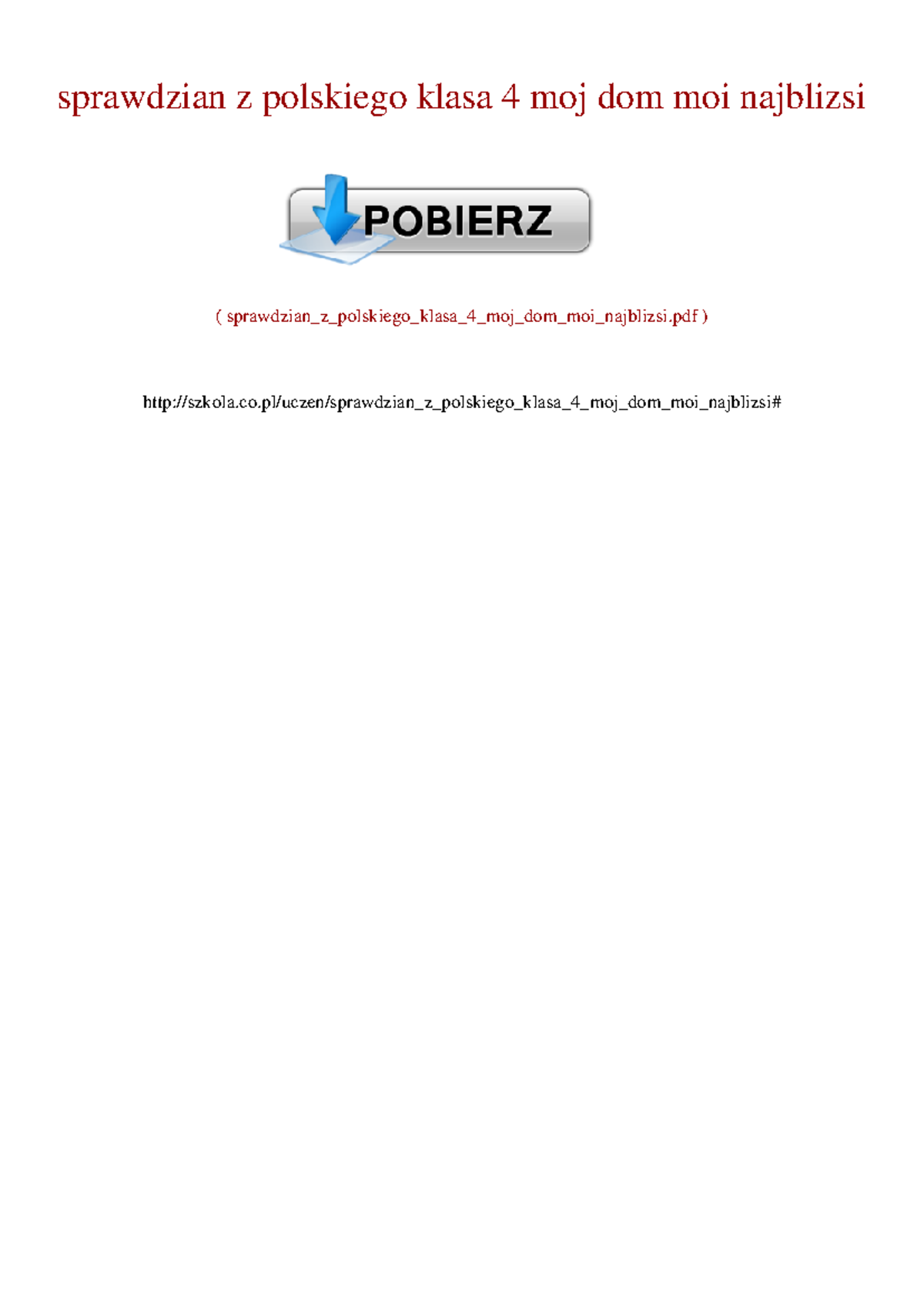 Mój Dom Moi Najbliżsi Sprawdzian Klasa 4 Pdf