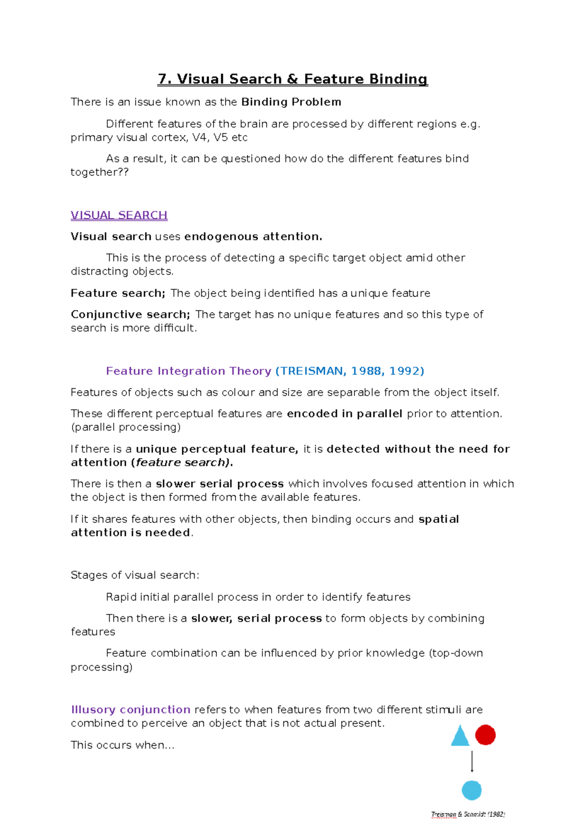 7. Visual Search - Lecture notes 7 - 7. Visual Search & Feature Binding ...