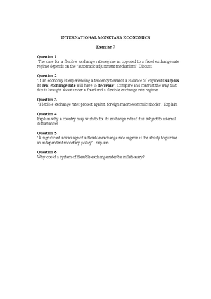 Solns Exercise 1 - ECON1085: Intl Monetary Economics tutorial solutions ...