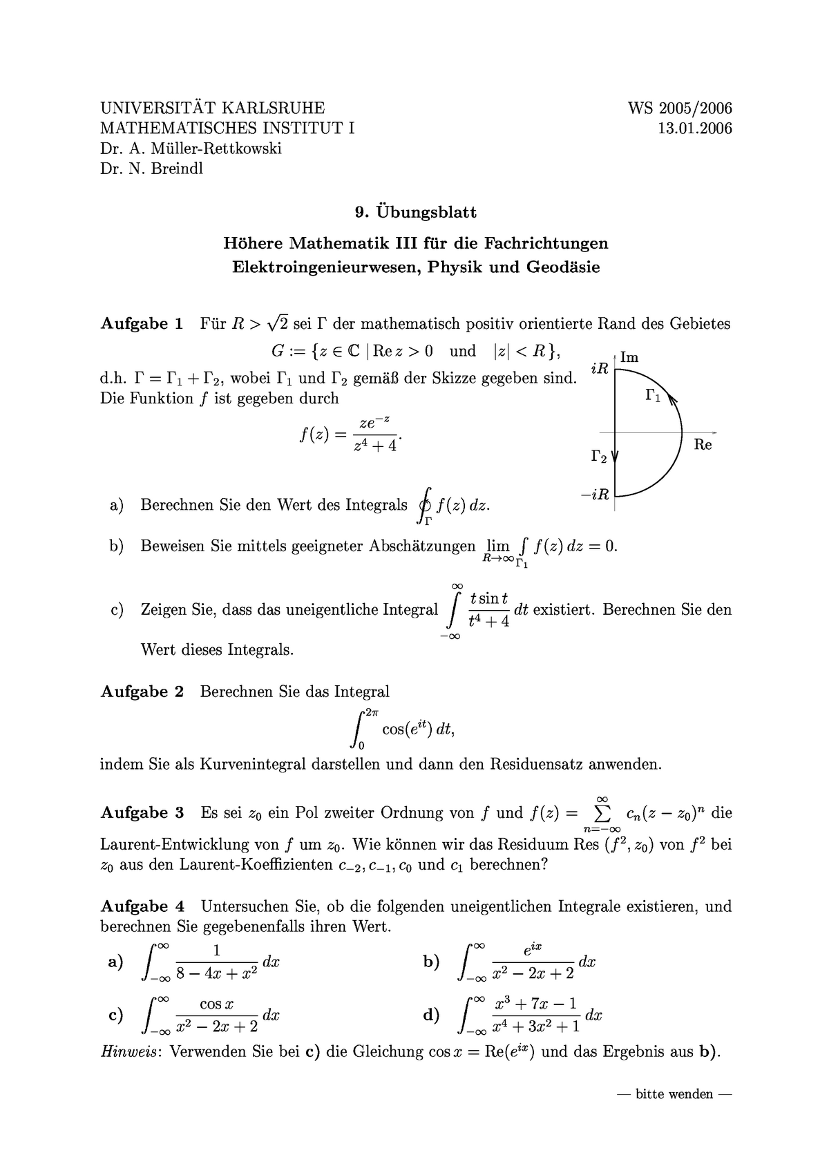 Ubungen Losung Zum 9 Ubungsblatt H Ohere Mathematik Iii Fur Die Fachrichtungen Elektroingenieurwesen Physik Und Geod Asie Studocu