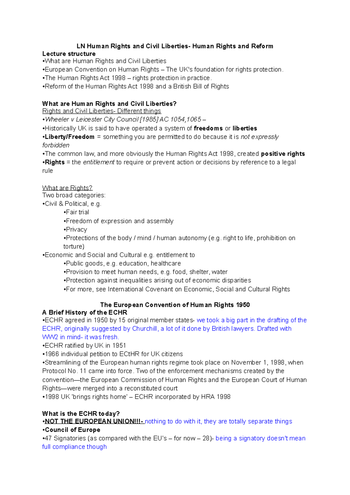 LN Human Rights and Civil Liberties- Human Rights and Reform - •The ...