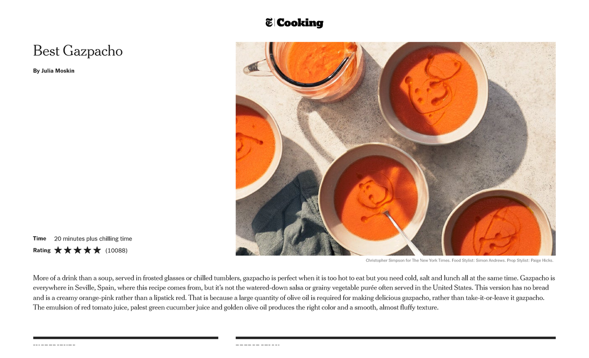 Best Gazpacho Recipe - NYT Cooking - Best Gazpacho By Julia Moskin